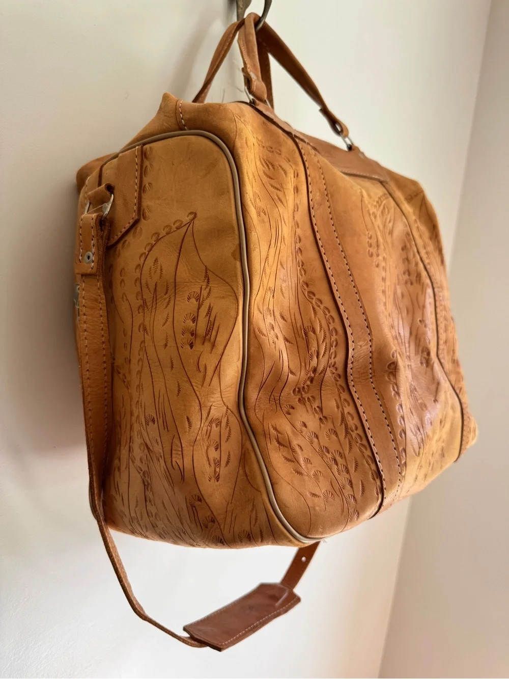 Tooled Leather Lambare Pedro Osorio Travel Duffel Bag - Tan